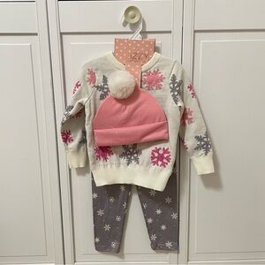 Just Lizzy 3-Piece Set 3T Snowflake Winter Cozy Pink Grey White Holiday